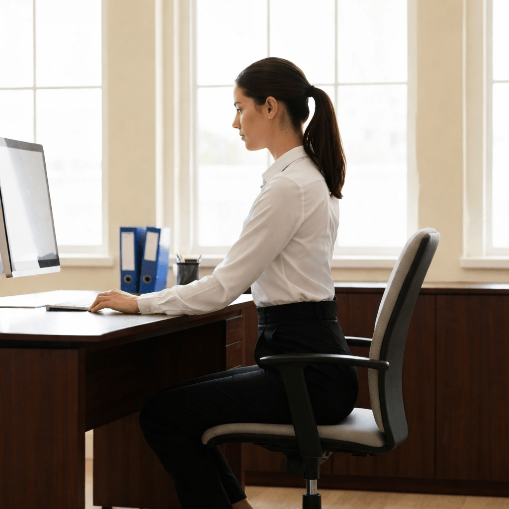 Personne utilisant le correcteur de posture Sedenzo au bureau